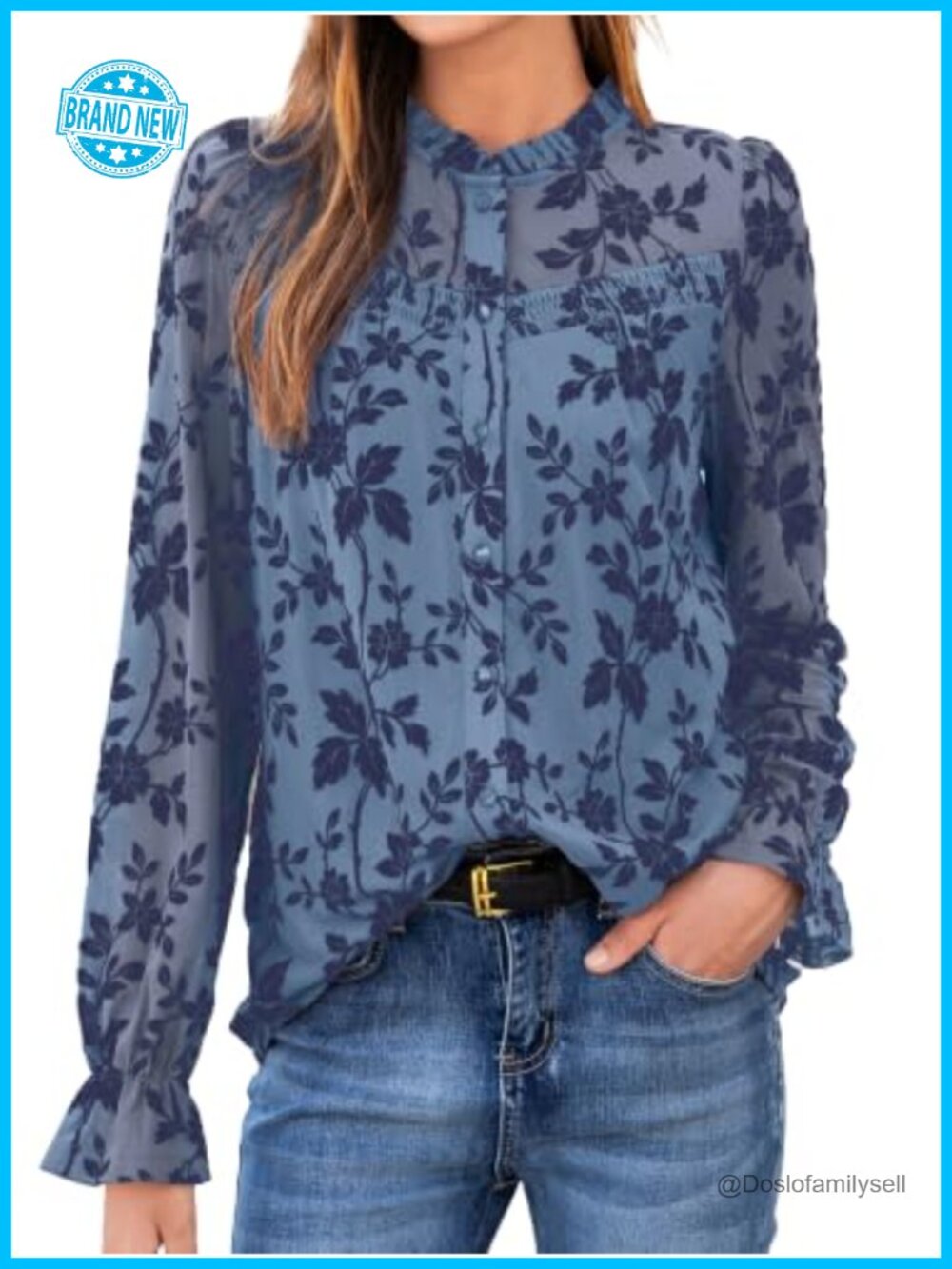 Simplee Women's Floral Mesh Button Down Blouse Ruffled Smocked Long Sleeve